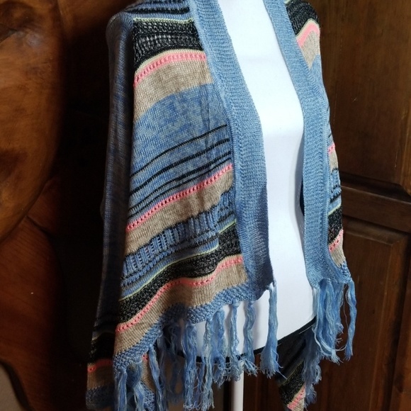 Blue Striped Boho Knitted Cardigan - Picture 7 of 8